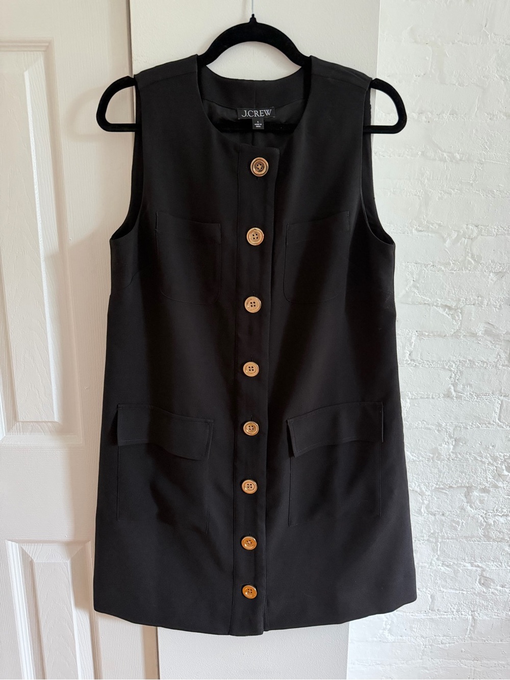 J. Crew Sleeveless Black Button-Front Shift Dress